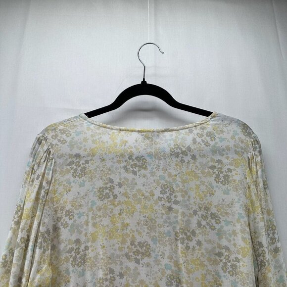 Lucky Brand Top Womens Size S Floral Ruffled V-Neck Balloon Sleeve Viscose Beige - Picture 5 of 11